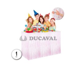 Falda de mesa fleco iriscente rosa 275x74cm