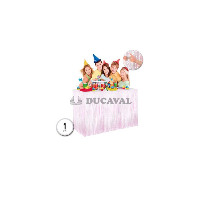 Falda de mesa fleco iriscente rosa 275x74cm