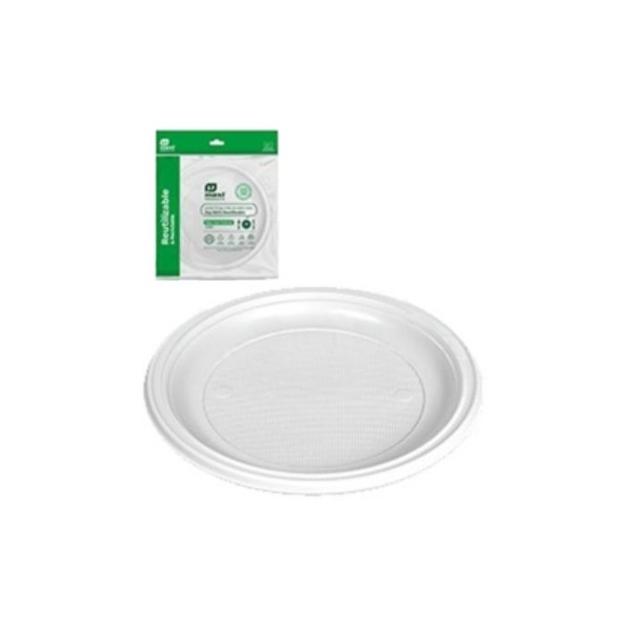 Plato llano blanco 25cm 5und reutilizable