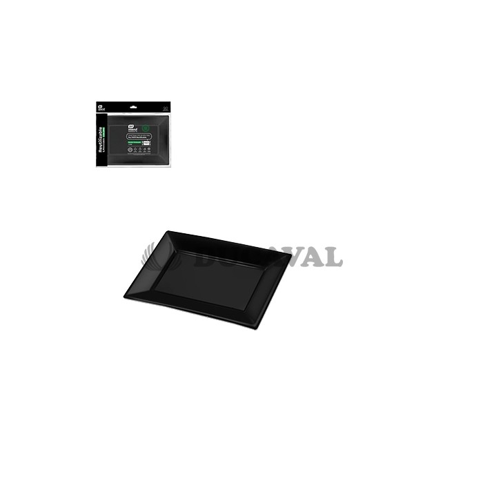 Bandeja rectangular negra 33x22.5cm 3und reutilizable | Ducaval | Env