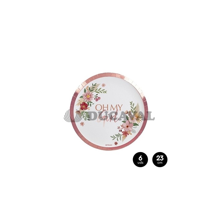 Plato llano cartón OH MY GIRL rosa 23cm 6 unidades.Ducaval envios 24/