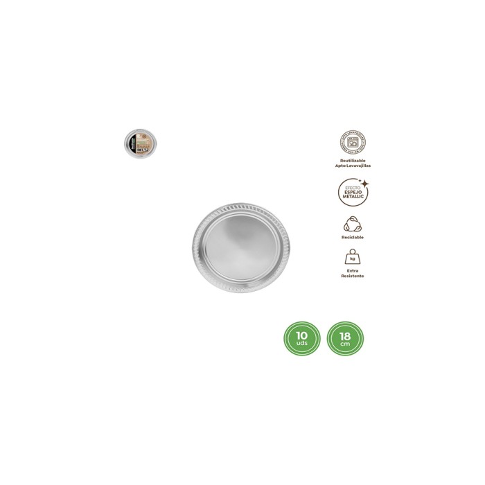 Plato llano redondo plateado 18cm | Ducaval | Envías 24/48 horas 