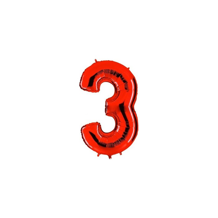 Globo foil número 3 rojo  | Ducaval | Envíos 24/48 horas