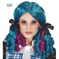 Peluca azul con coletas