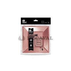 Plato llano cuadrado en color rosa dorado metalizado 17x17cm | Ducava