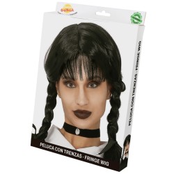 Peluca trenzas negras con flequillo | Ducaval | Envíos 24/48 horas