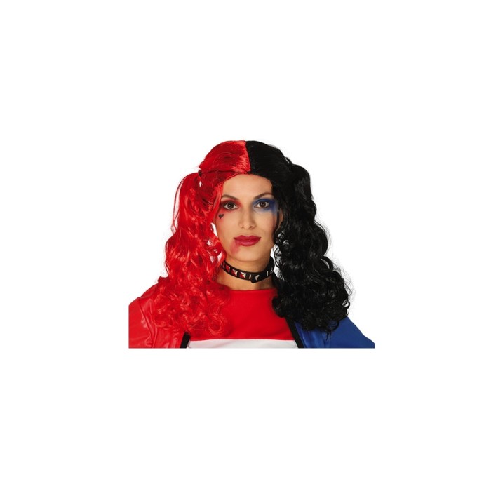 Peluca coletas roja y negra
