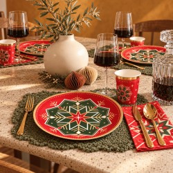 6 Platos De Cartón Copo De Nieve Rojo y Verde 23 Cm | Ducaval | Envío