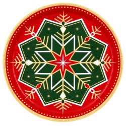 6 Platos De Cartón Copo De Nieve Rojo y Verde 23 Cm | Ducaval | Envío