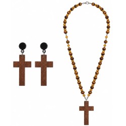 Set de Pendientes de Cruz y Rosario de Madera 130 cm | Ducaval | Enví